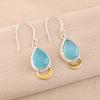 Blue Cat's Eye Gemstone 925 Sterling Silver Jewelry Handcrafted Earrings 1.5" EE-162-38