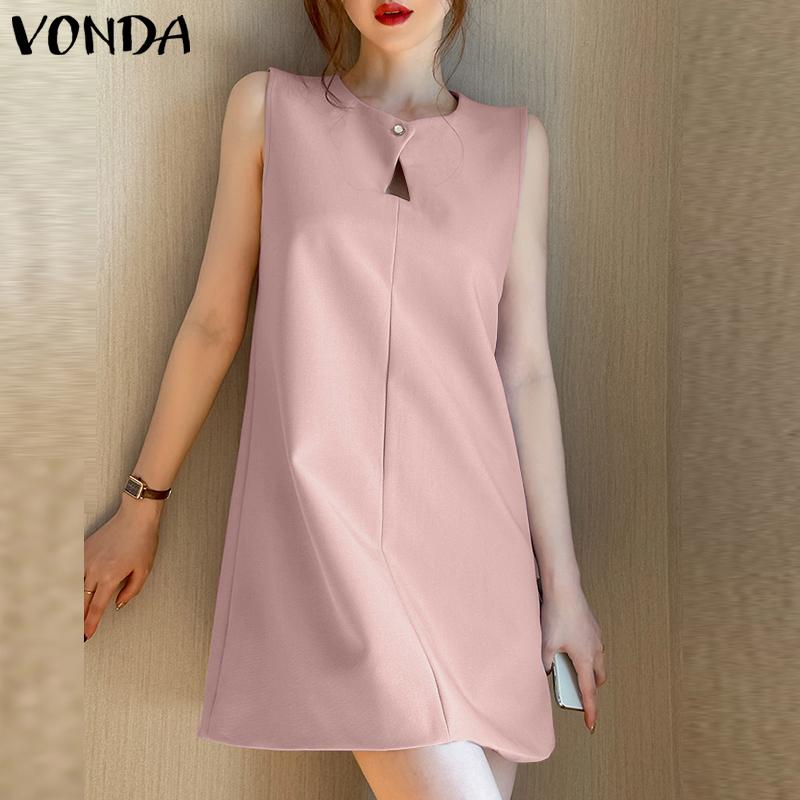 VONDA Летние женские короткие платья с круглым вырезом без рукавов