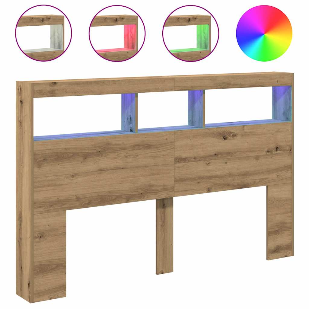 LED Headboard with Shelves Artisan Oak 160 x 17 x 102 cm
