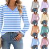 Women's Daily Casual Long-sleeved Striped Printed V-neck Top