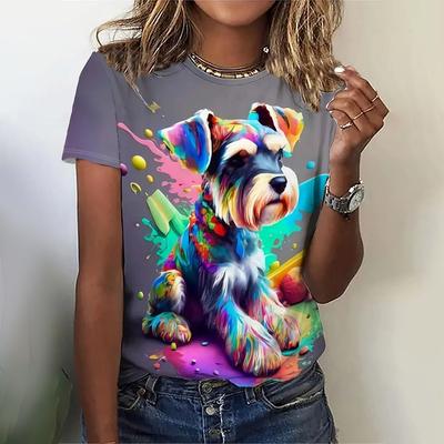 Футболки женские с принтом Kawaii Puppy 3D Модная уличная одежда Топы с круглым вырезом Свободные повседневные футболки Уличная одежда Футболки Harajuku Пуловеры