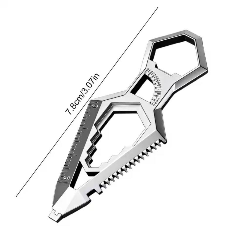Lightweight 9-in-1 Stainless Steel Keychain Features Protractor Ruler for Easy Outdoor Access