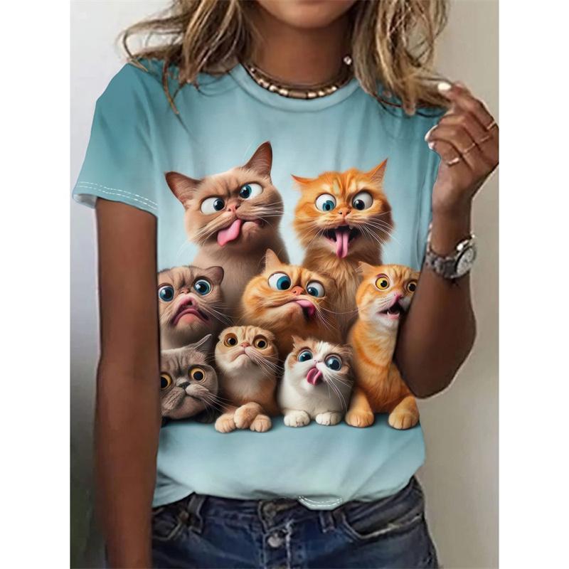 Bird Turtle Frog Cat Pattern T Shirt Women Cartoon Animal 3D Printed T-Shirts Summer Short Sleeve O-Neck Tees Loose Street Tops