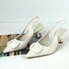 Fashion Chic White Point Toe Slingback Heels Women Summer Sandals 2025 Fashion Designer Brand Square Buckle Lady Shoes Mid Heel Elegant