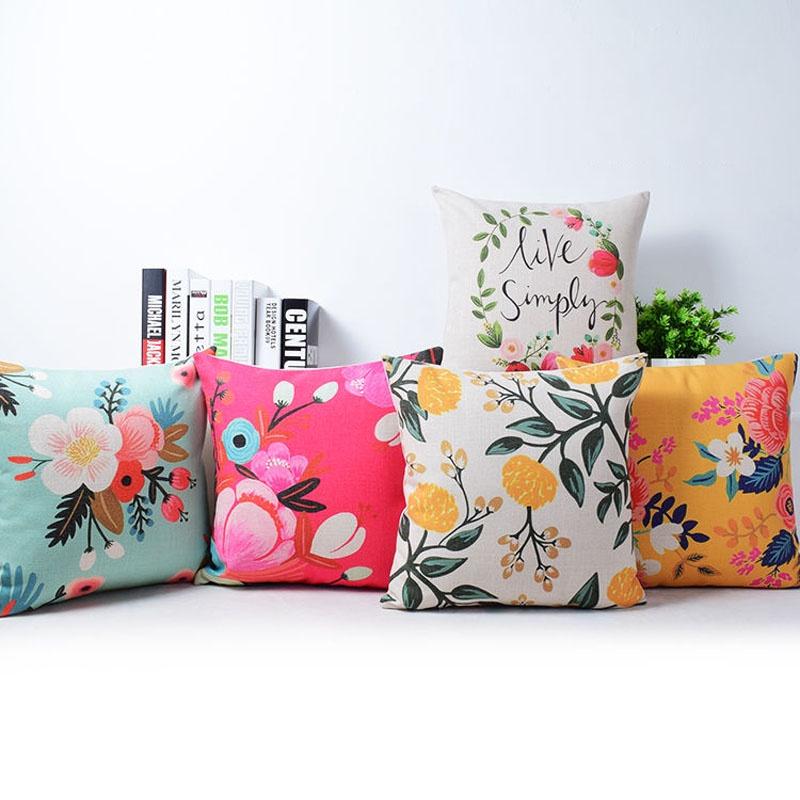 Elegant Vivid Flower Floral Plants Linen Pillow Case Decorative Cushion Cover 18