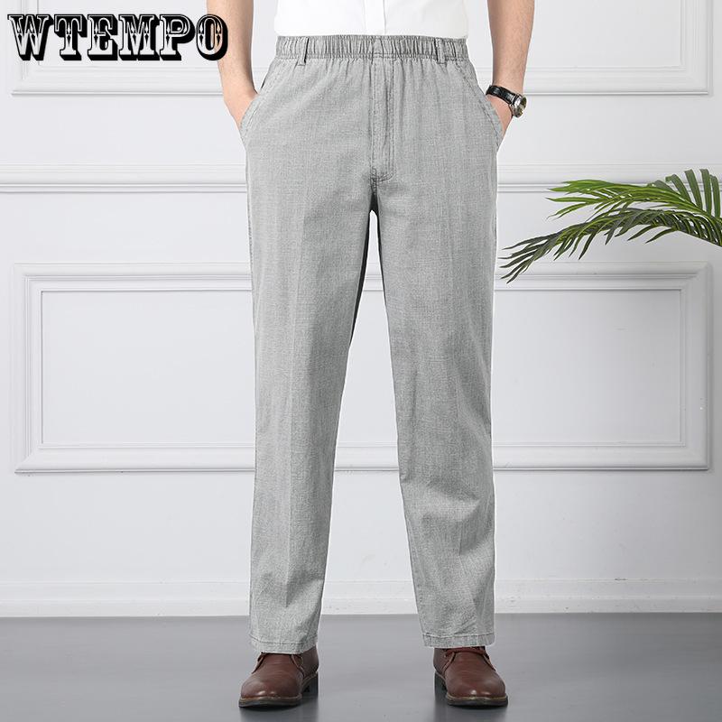 Большие размеры осень-лето повседневные брюки из натурального хлопка и льна с высокой талией большого размера льняные дышащие свободные мужские брюки