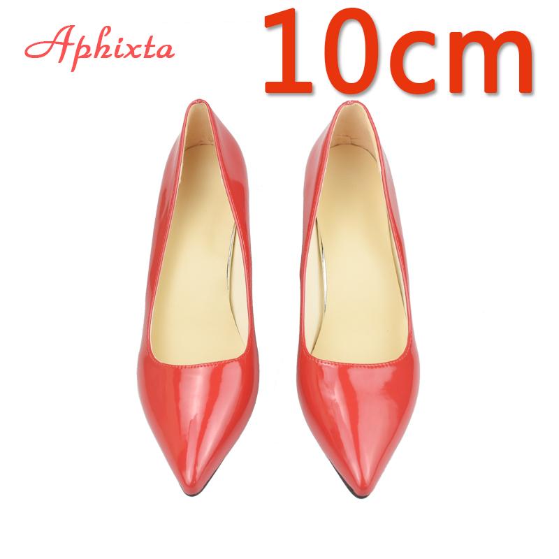 Aphixta Bling Crystals Bow Flowers Острый нос Красные туфли на высоком каблуке Женские туфли-лодочки из лакированной кожи с бабочкой-узлом Большие размеры 45 46 47 48