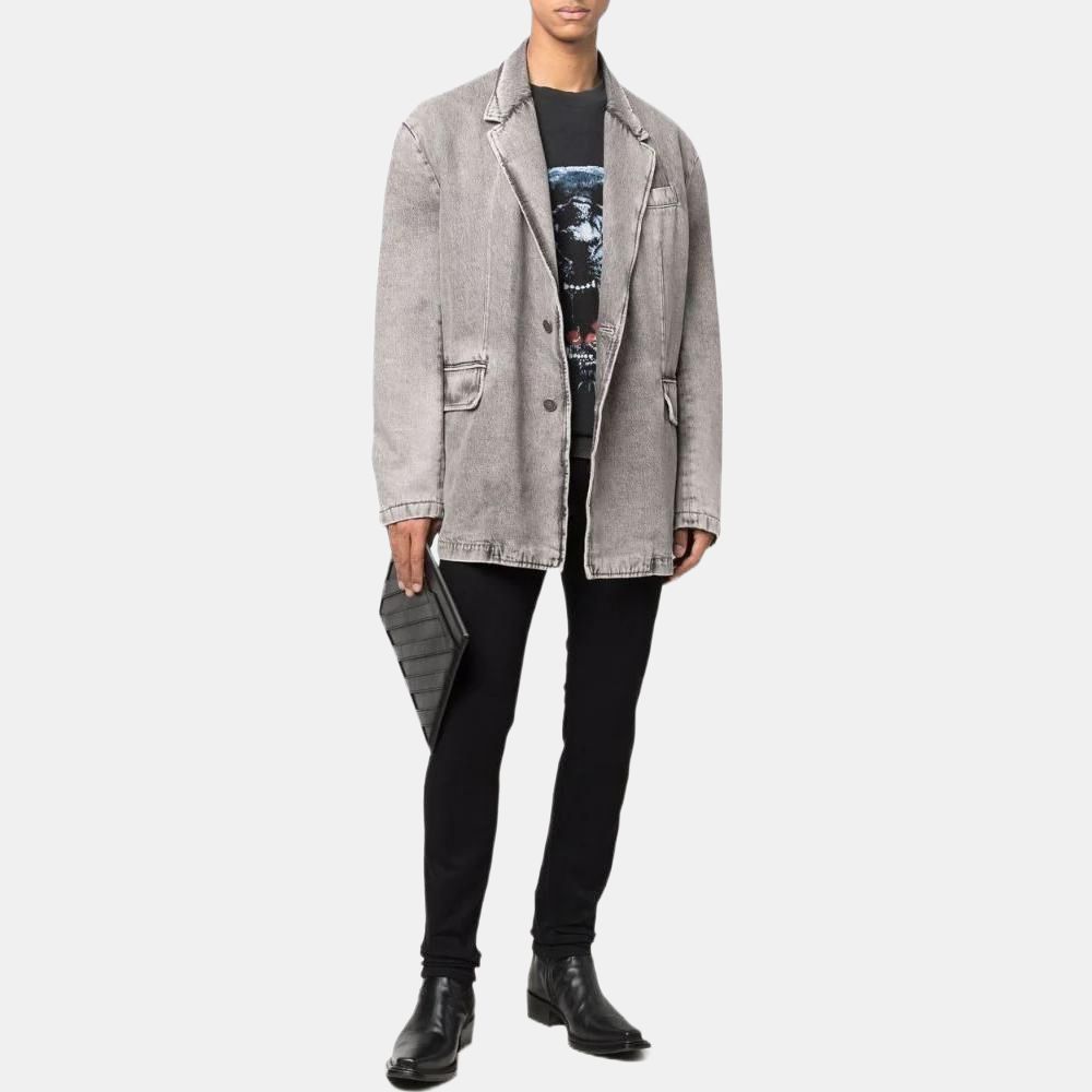 DIESEL Denim Jackets Men's Gray Lapel Moderate Straight Fit A040700EIAA02
