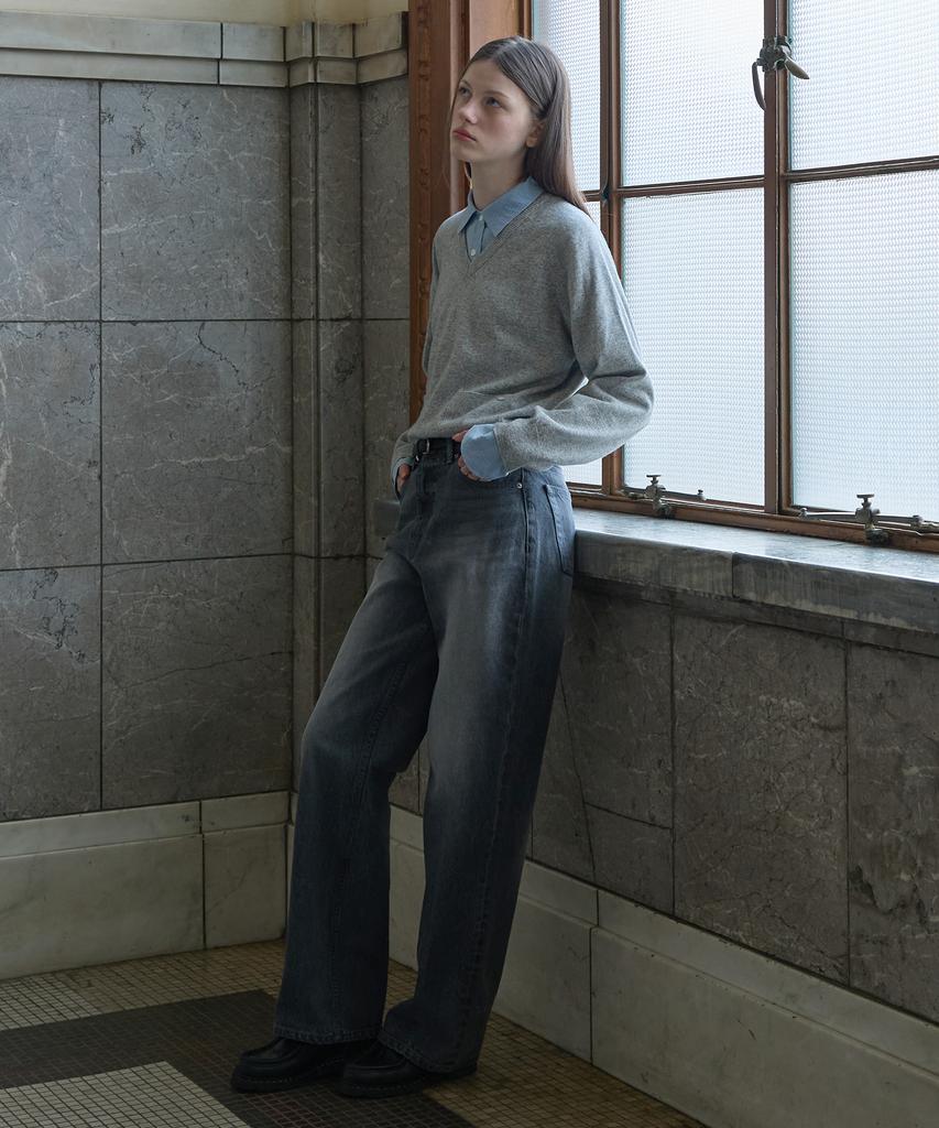 TTUDEMENT Loose Fit Denim Pants Gray