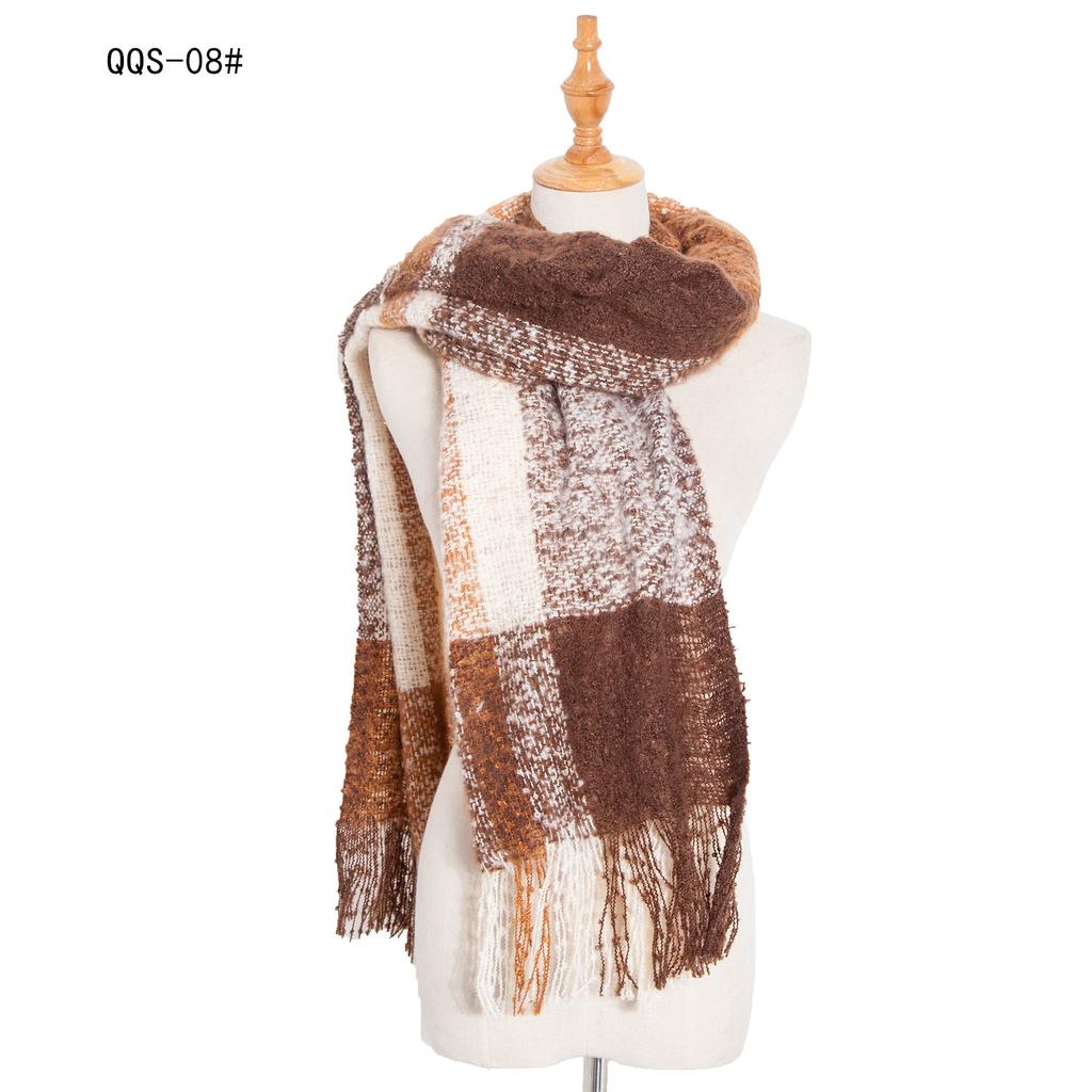 Autumn and Winter Polyester Circle Sand Plaid Scarf Women's Warm Fringed Scarf Shawl