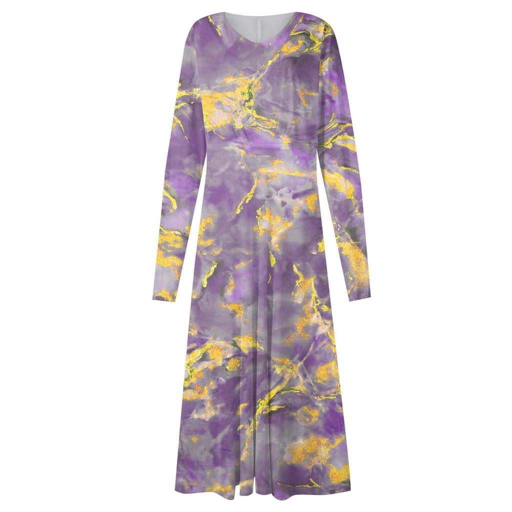 Женское осенне-зимнее повседневное модное длинное платье с v-образным вырезом и длинным рукавом с цветочным принтом