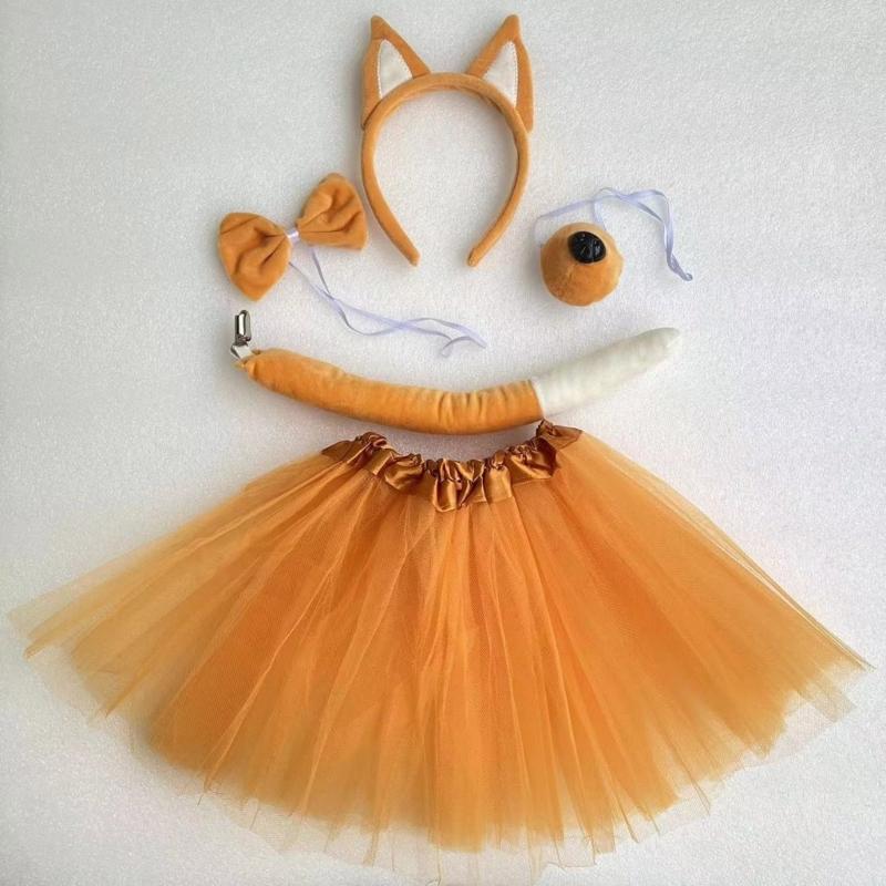 Sheepdog Costume Set Dog Ears Headband Bowtie Tail Nose Tutu Skirt for Kids Halloween Costume Cosplay Party