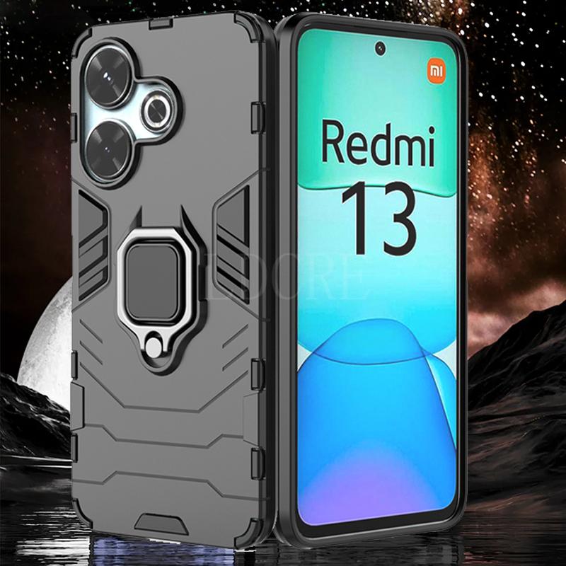 Чехол-накладка для Redmi 13 Xiaomi Redmi 13 Capas Противоударный бампер для телефона Кольцо-держатель Подставка Магнитный бронированный чехол для Redmi 13 Fundas