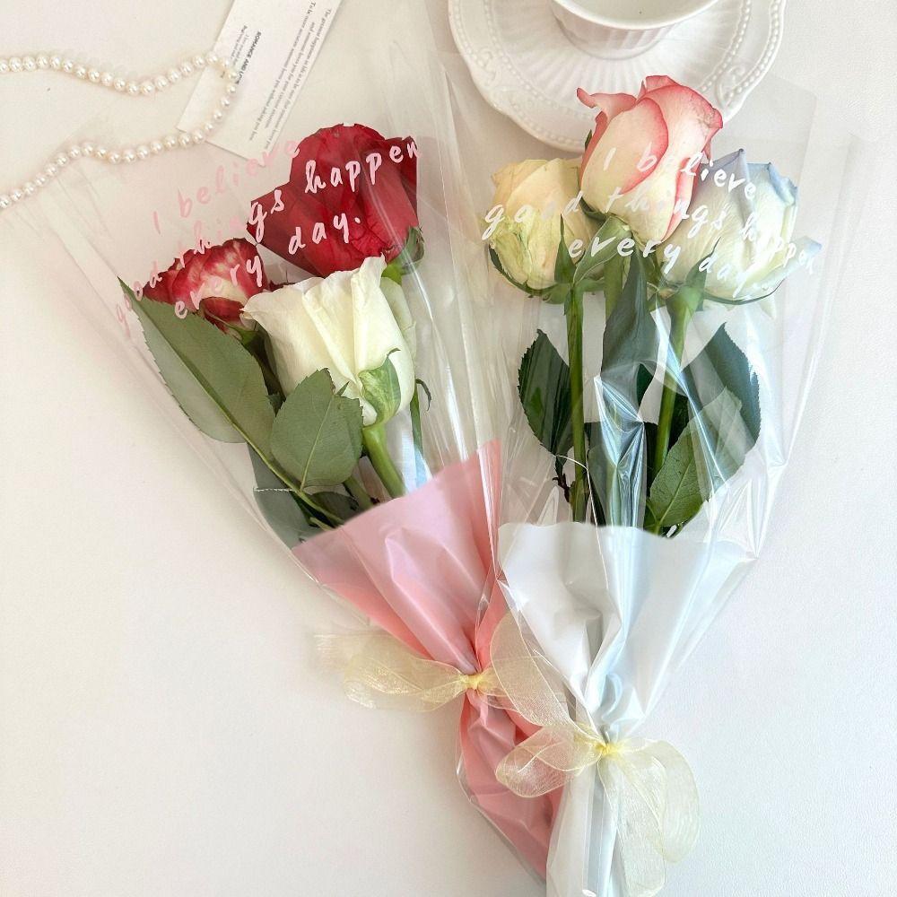 50PCS Packing Material Bouquet Wrapping Paper Transparent Flower Paper Bag Mother's Day