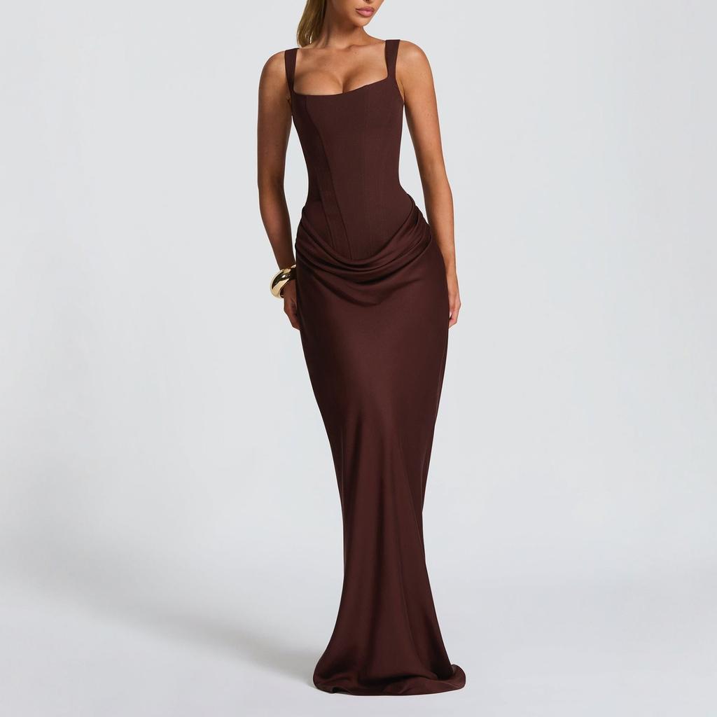 Женский Повседневный Приталенный Платье-Комбинация с Бретелями «Рыбья Кость», Обтягивающее Бедра, Длинная Юбка