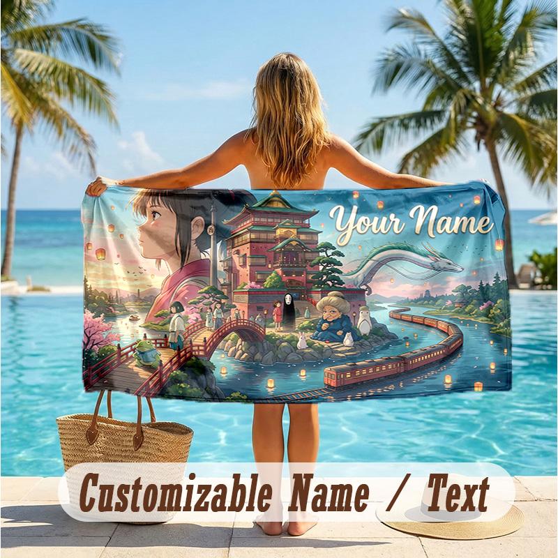 Custom Text Beach Towel, Soft Absorbent Swimming Multi-use TowelSpirited Away