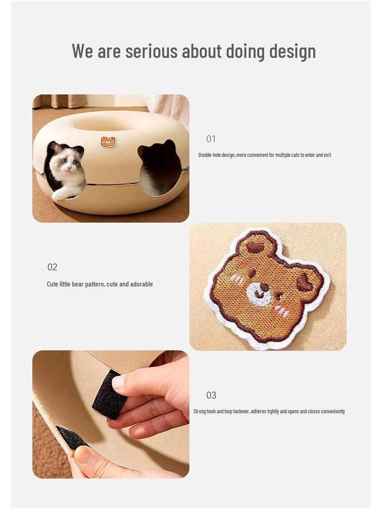 Animal-Shaped Felt Cat Tunnel Bed & Toy