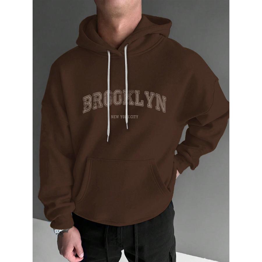 Мужская толстовка с капюшоном и карманом-кенгуру с графическим принтом и завязками на резинке