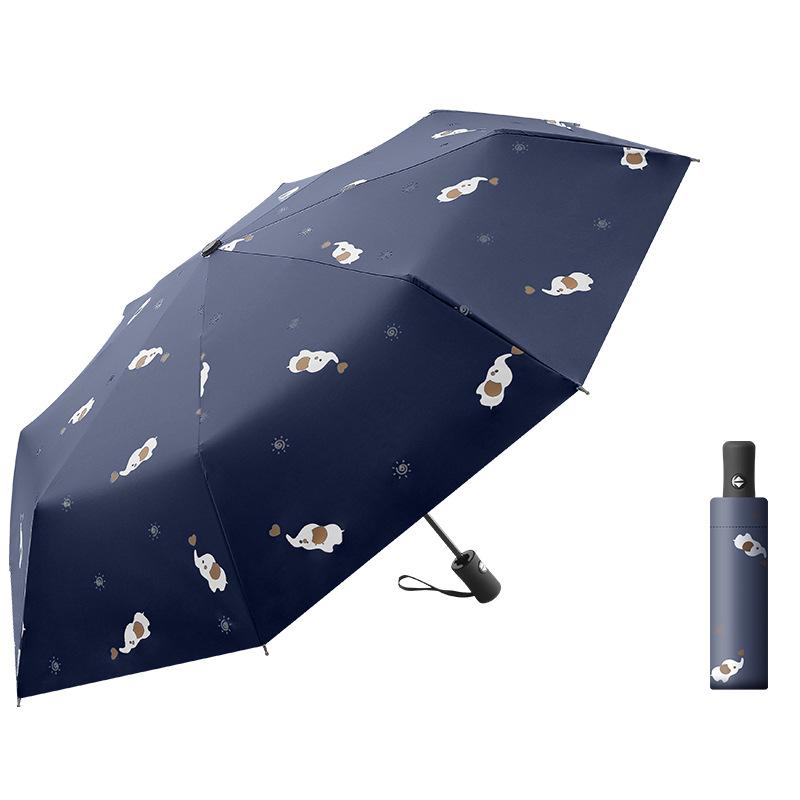 Женский автоматический черный клей с принтом, солнцезащитный крем, анти-УФ-зонт, трехкратный зонт от дождя двойного назначения, складной зонт для отдыха и развлечений на открытом воздухе