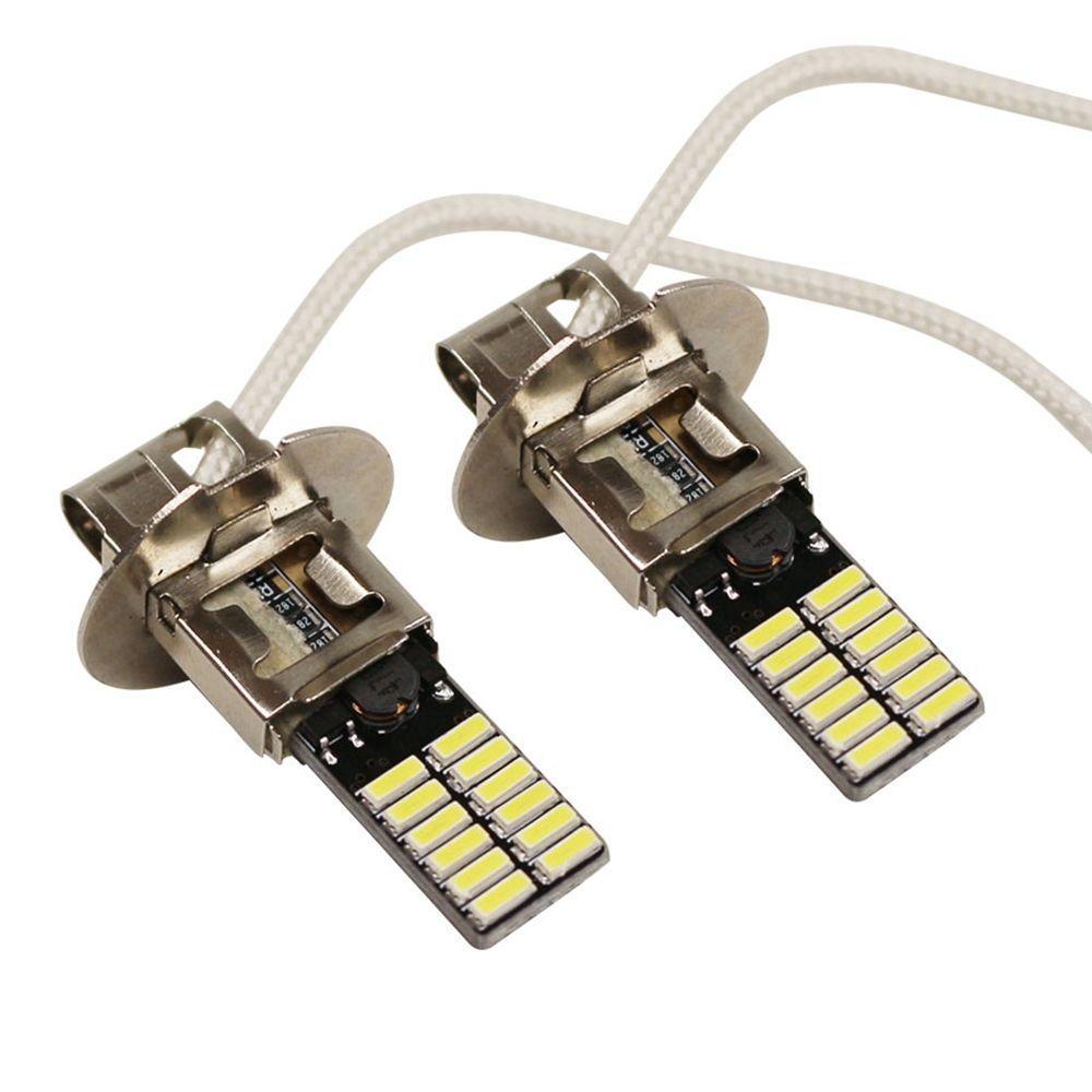 2Pcs H3 6500K 24-SMD 4014 High Quality Super Bright Auto Head Bulb DRL Lamp Car Fog Light LED White