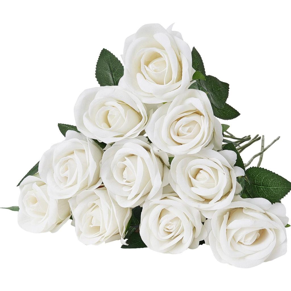 120 Pcs White Roses Artificial Flowers Realistic Bouquet Xmas Home Decor