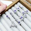 Сладкое и крутое геометрическое фиолетовое кольцо с цирконом в форме бриллианта, чувство темперамента, открытое кольцо, женская легкая роскошь, высокое чувство, изысканная ниша, цветное сокровище