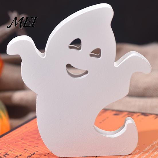 White Ghost Figurine for Home Cute Halloween Wooden Table Sign, Spooky Standing Decorative Entryway Block Sign Holiday Tiered Tray Centerpiece, Indoor