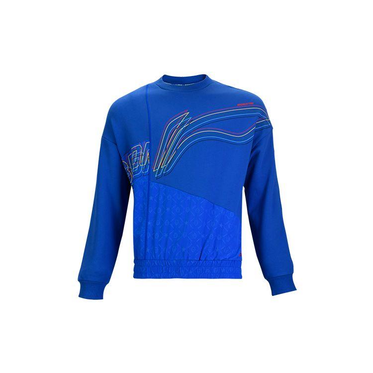 Li Ning Повседневный теннисный спортивный свитер с круглым вырезом и цветными блоками Мужская толстовка Синяя AWDQ821-3