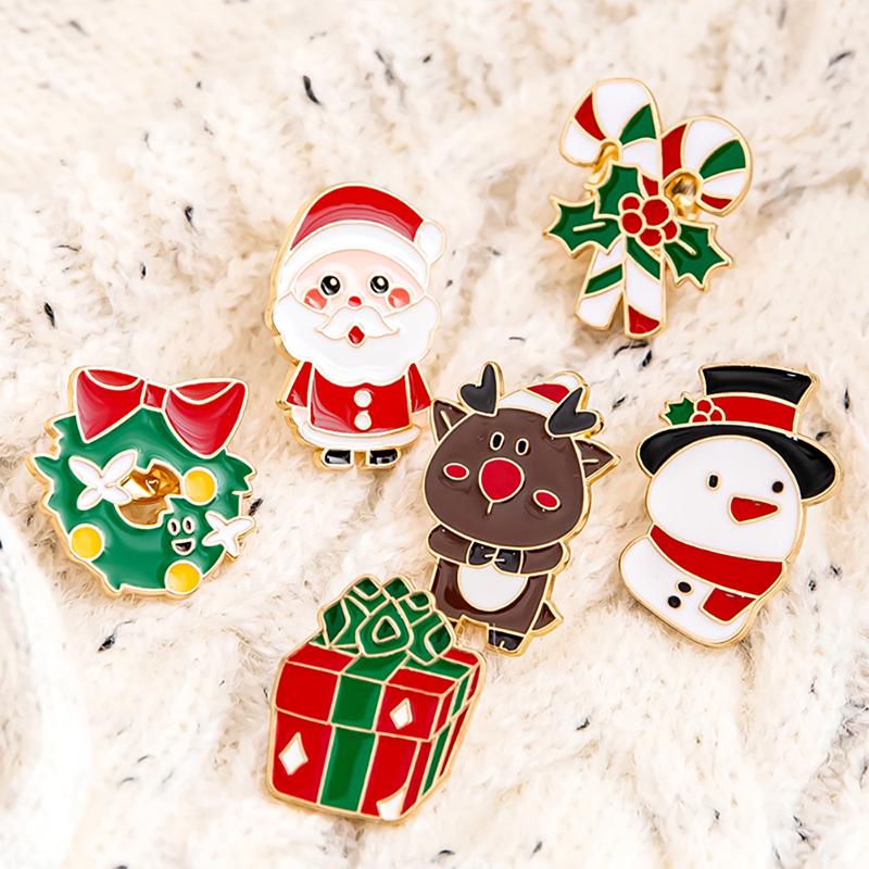 Модная металлическая рождественская брошь мультфильм милый Санта-Клаус снеговик дерево лось эмалированный значок одежда аксессуары подарки