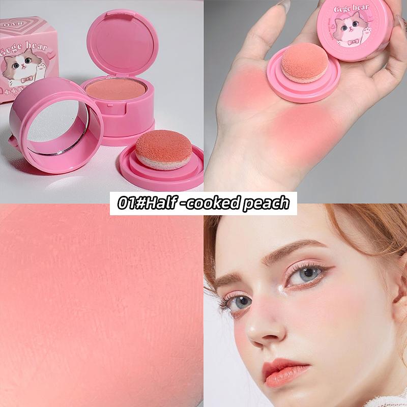 GEGE BEAR Air Cushion Blusher Powder, Cute Kitten Pink Cheek, with Mini Mirror Matte Waterproof Blush