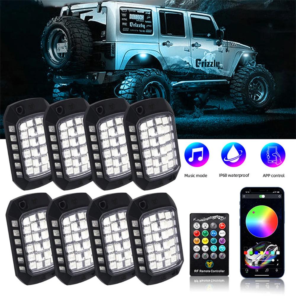 8 шт. RGB LED Рок-свет Неоновый комплект для днища Автомобиля Управление через Приложение + Пульт ДУ Для Джипа Грузовика Внедорожника
