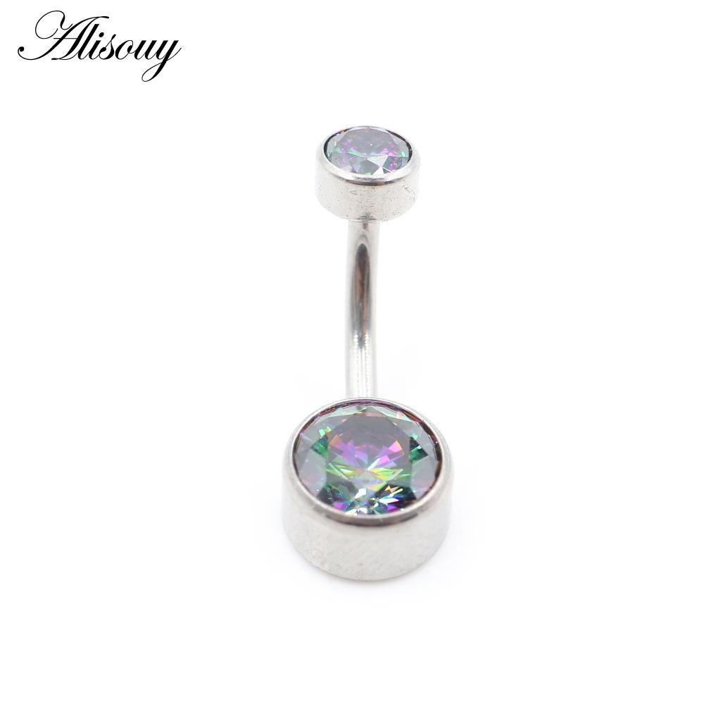 Alisouy 1PC с внутренней резьбой G23 титановый цилиндрический стержень круглый циркон женское пупочное кольцо пирсинг украшения для тела