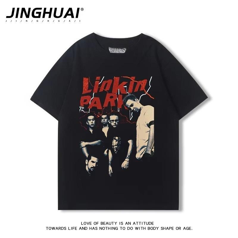 Linkin Park Lincoln Park Группа Периферийная Футболка с Коротким Рукавом Свободная Винтажная Рок Одежда с Рукавом Три Четверти Большого Размера Летняя Одежда