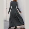 Women Fashion Spring Autumn Long Sleeve Lacework V Neck Solid Color High Split One Piece Dress