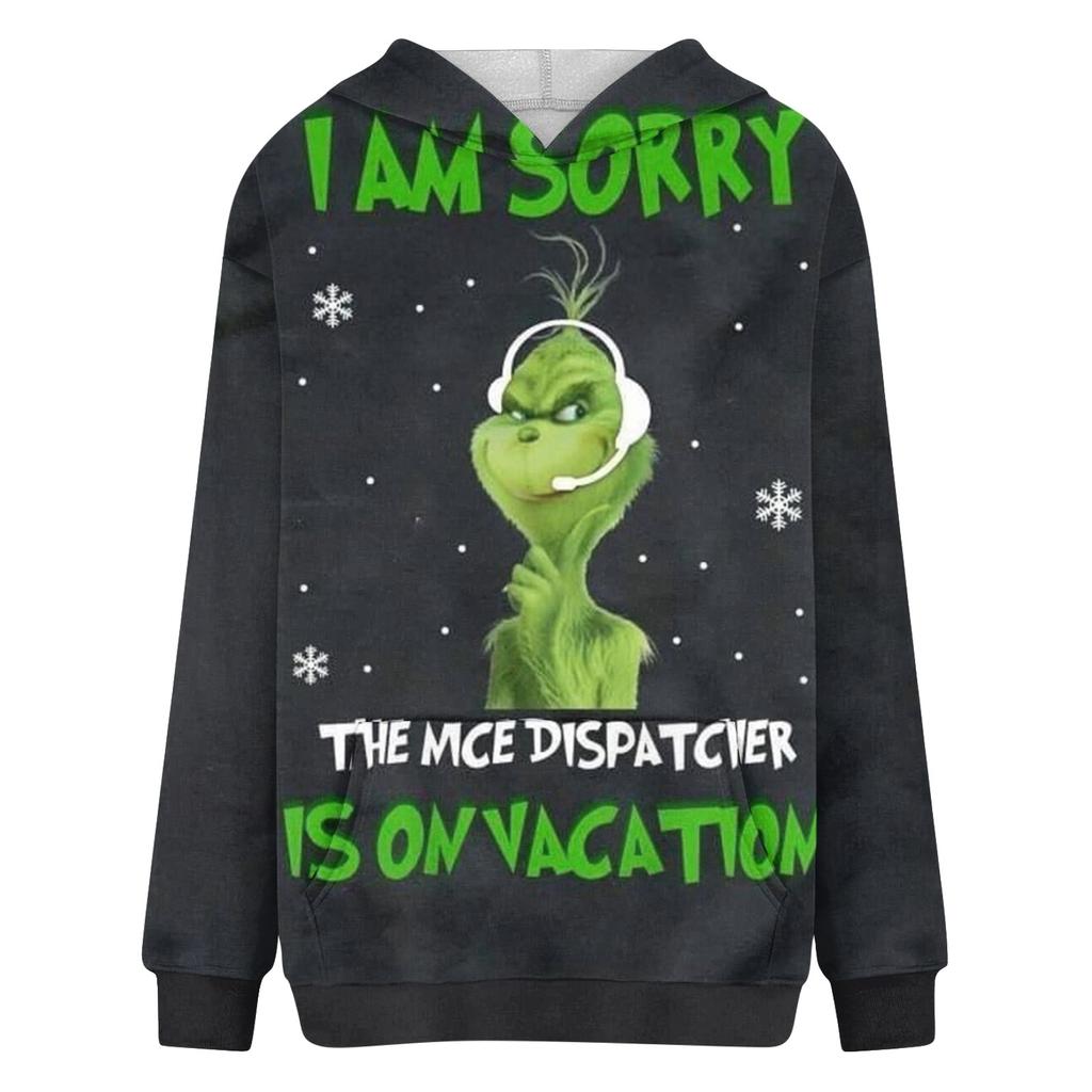 Ladies' Fashionable Long Sleeved Pullover With Christmas Print Hooded Pocket Sweatshirt