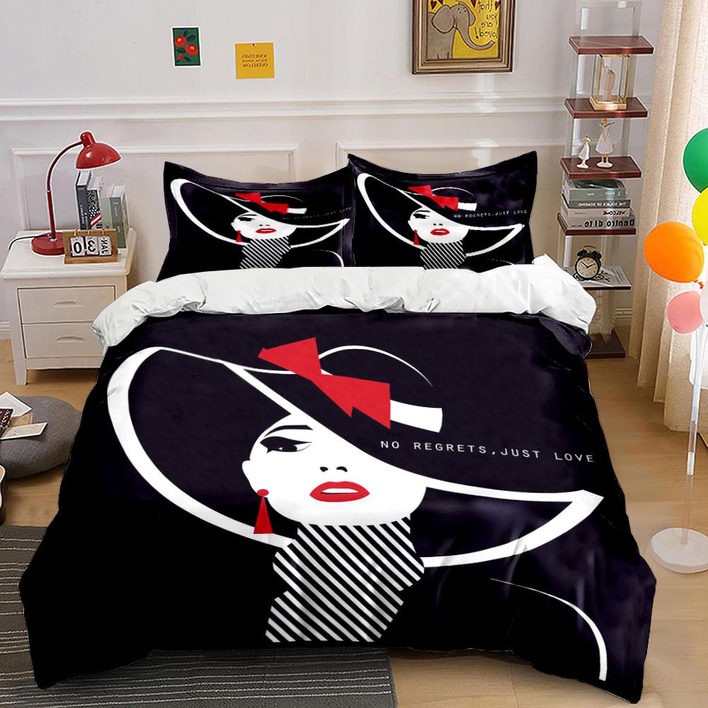 Portrait, hat, bow, text. Bedding sets Duvet cover sets Duvet covers Pillowcases(1*Duvet Cover 2*Pillowcases without duvet insert)