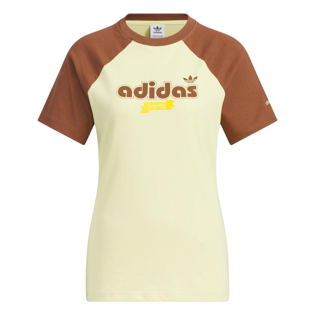Adidas Originals Retro Camp Graphic Loose T-Shirt Women Powder-Yellow Soft-Brown JM8007