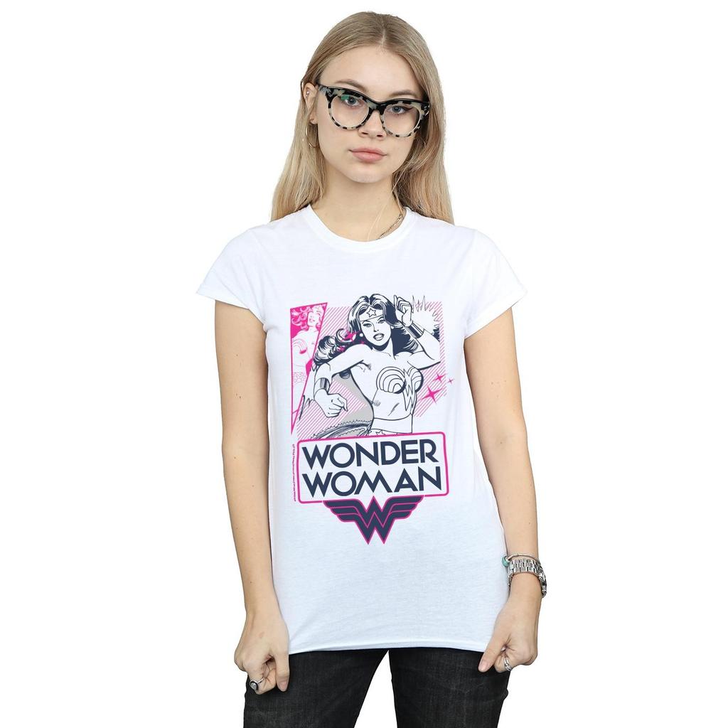 DC Comics Womens/Ladies Wonder Woman Pink Action Cotton T-Shirt