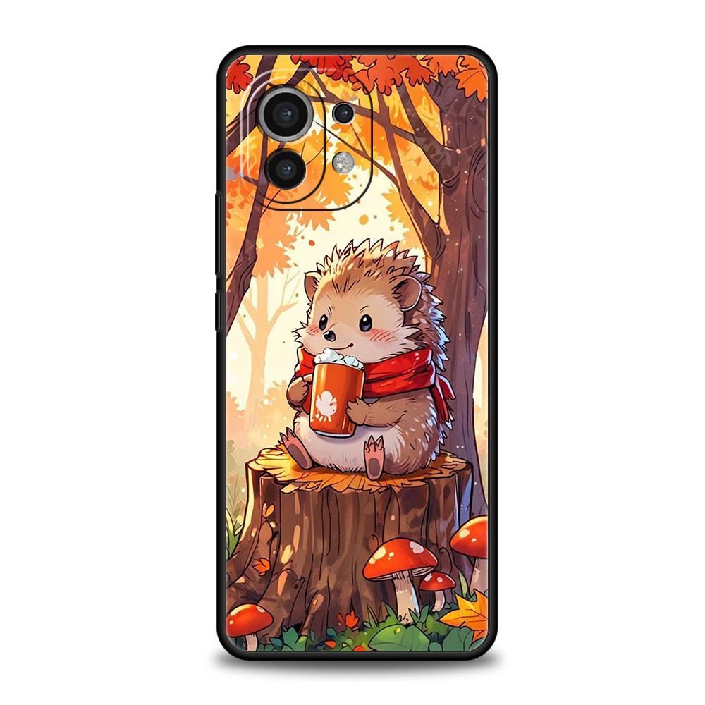 Phone Case Cover for Xiaomi Poco F7 F6 F5 F4 F3 X7 X6 X5 X4 X3 NFC M4 C51 C55 GT Pro Soft TPU Fundas Autumn Cute Hedgehog Design