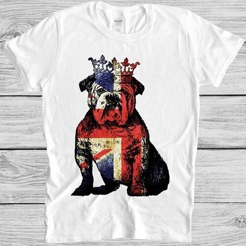 Bulldog British T Shirt Dog Union Jack Flag England Crown King Gift Tee M138