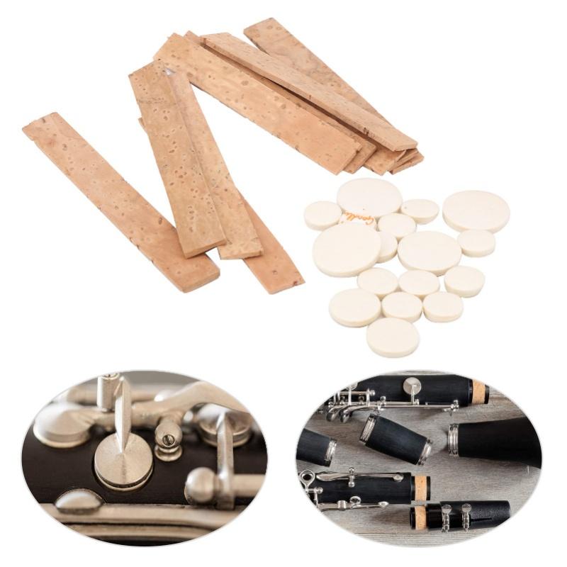 Clarinet Accessories Kit Bb Key 17Pcs Sound Hole Pads 10Pcs Natural Cork Sheets