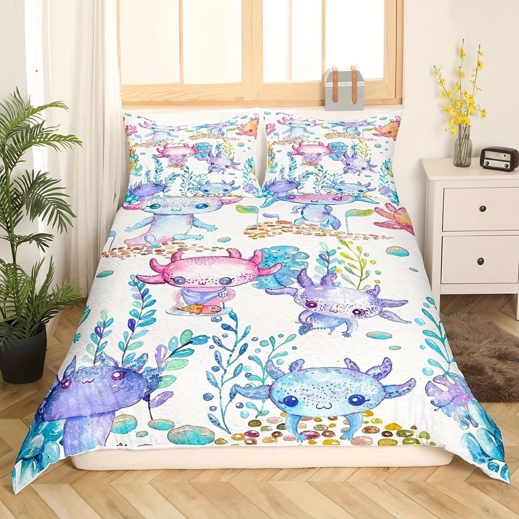 Cute Salamander Bedding Home Textiles Cartoon Style Three-piece Digital Printed Duvet Cover