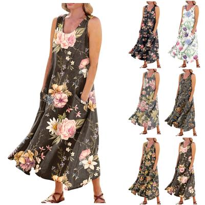 Женское повседневное удобное хлопковое карманное платье без рукавов с градиентным принтом