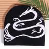 Street Style Knitted Cap With Dragon Animal Pattern For Cold Seasons