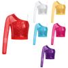 Shiny Sequin Crop Top for Girls Long Sleeve One Shoulder Jazz Hip Hop Ballet Dance Tops Dancewear