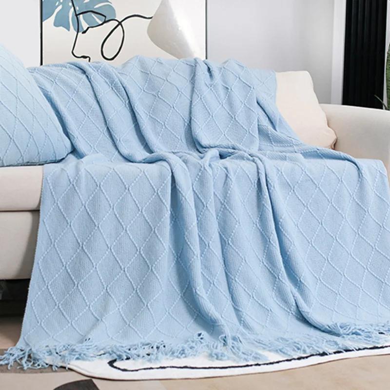 Nordic Knitted TV Blankets Bed End Decor Drop Ship Shawl Sofa Blanket with Tassels Scarf Sofa Emulation Fleece Throw Blanket