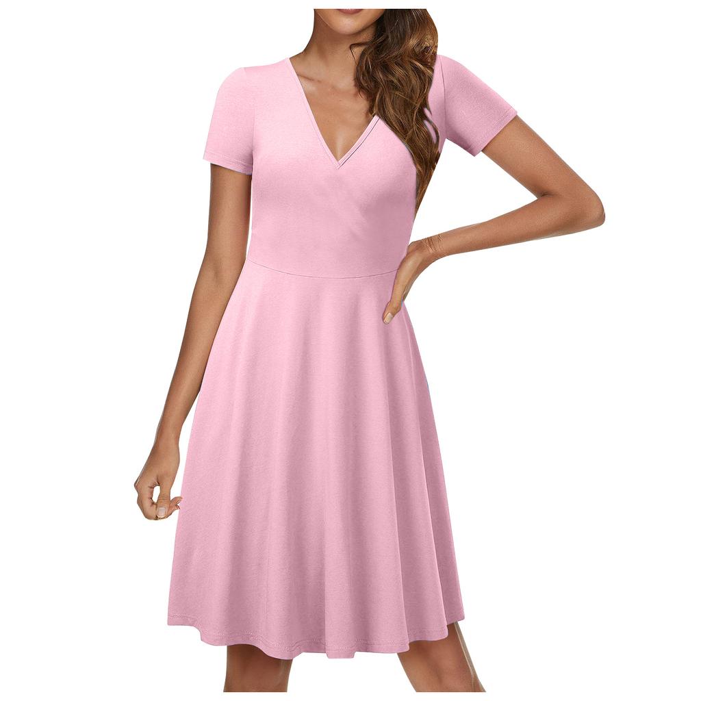 Женское повседневное модное однотонное платье трапециевидной формы с перекрестным v-образным вырезом и короткими рукавами и талией, большое свободное платье