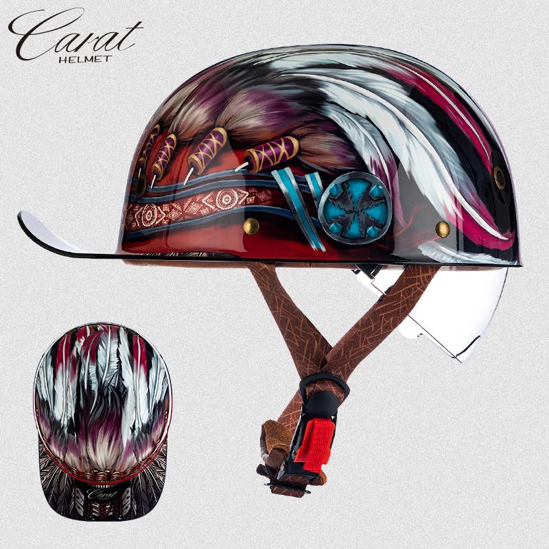 Мотоциклетный ретро полушлем с синими встроенными линзами, бейсбольный шлем для мотоцикла Harley, электросамоката