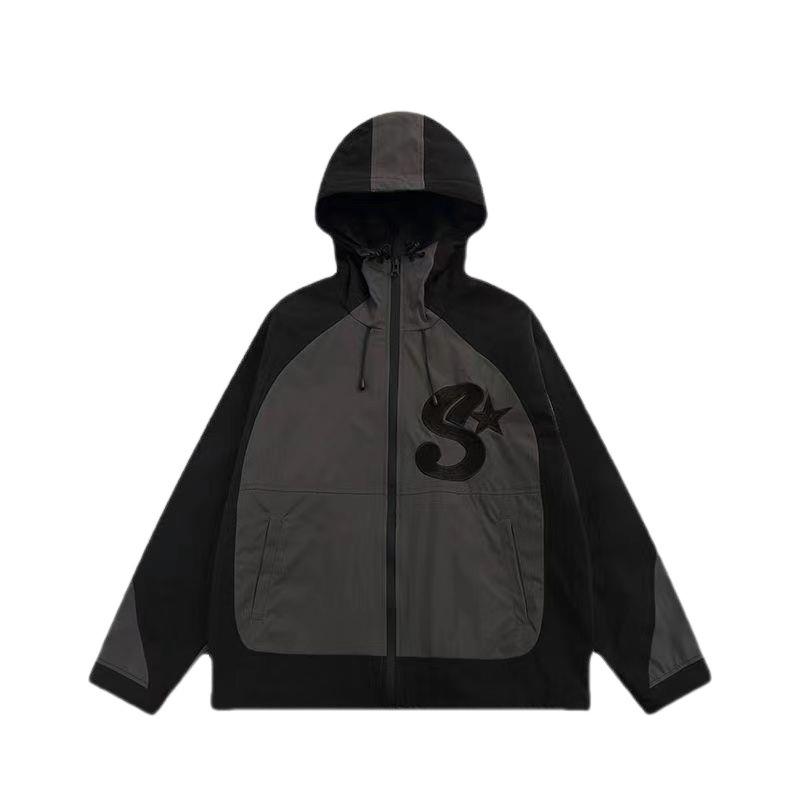 Унисекс Трендовая Ветровка с Капюшоном Контрастного Цвета - Повседневная Куртка Свободного Кроя на Осень