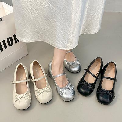 Маленький внутренний каблук, серебристые туфли-лодочки, женские новые туфли Мэри Джейн с бантом, туфли для вечера с юбкой
